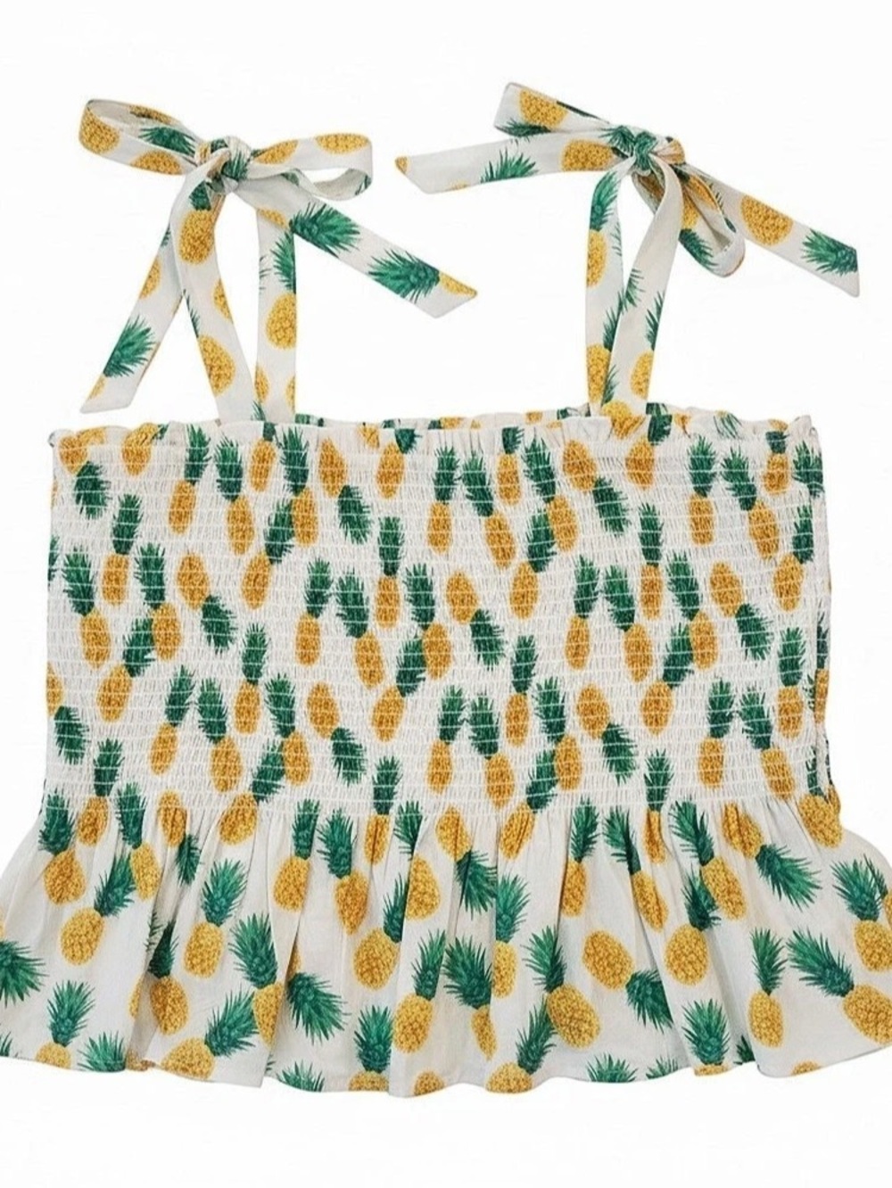 J.Crew Pineapple Smocked Peplum Cami Tie Top Tank XXL Boho